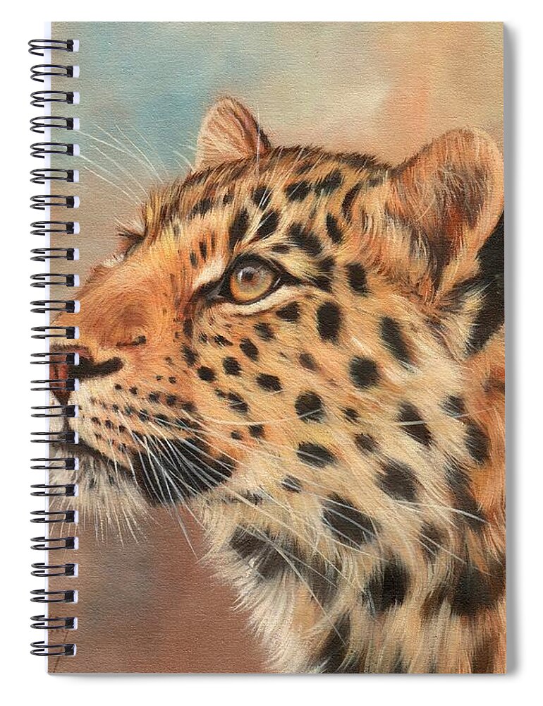 Leopard Spiral Notebook featuring the painting Amur Leopard #1 by David Stribbling