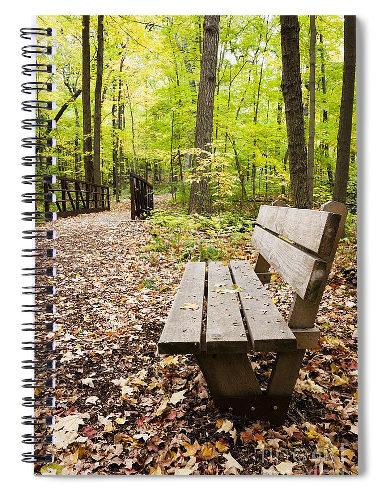 Bench Spiral Notebook featuring the photograph Autumn Respite #1 by Patty Colabuono