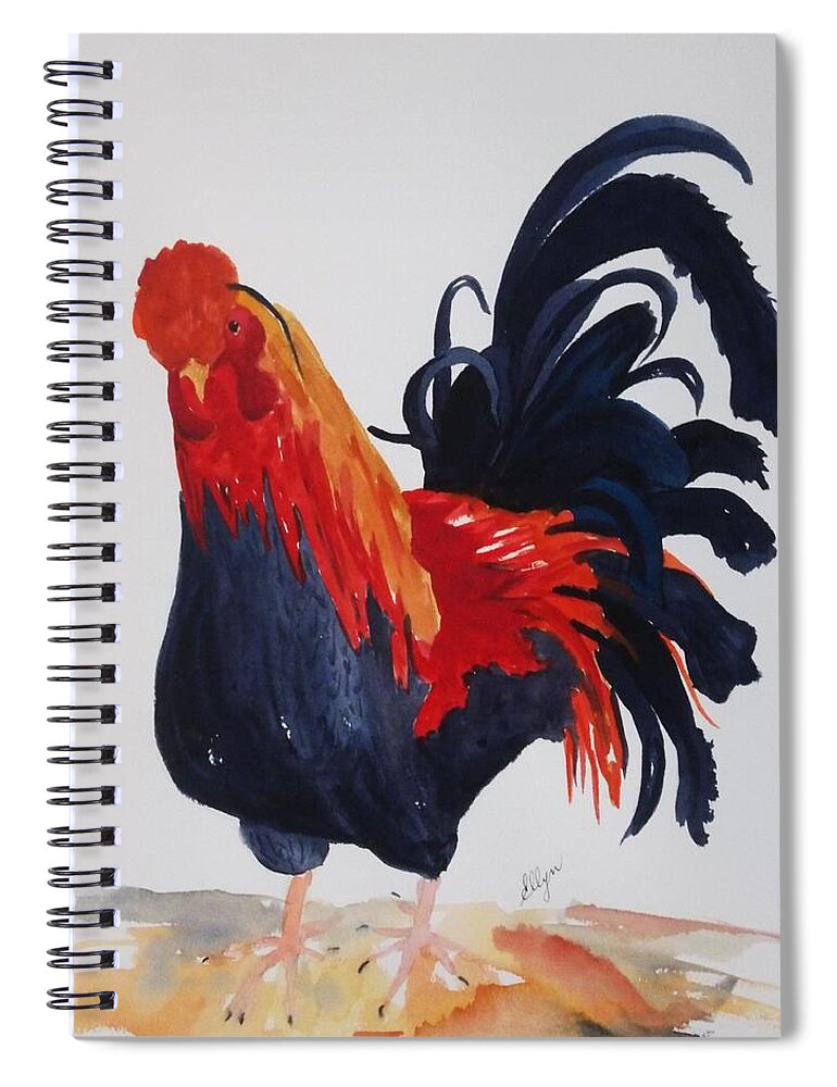 Rooster Spiral Notebook featuring the painting Barnyard Boss II by Ellen Levinson