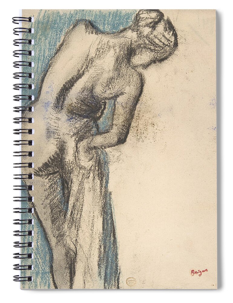 Edgar Degas Spiral Notebook featuring the drawing Bather Drying Herself #2 by Edgar Degas
