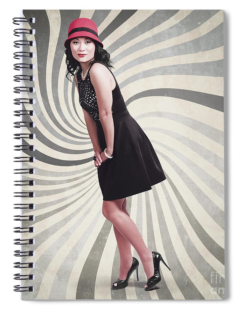 Vintage Spiral Notebook featuring the photograph Beautiful asian woman posing. Vintage style #1 by Jorgo Photography