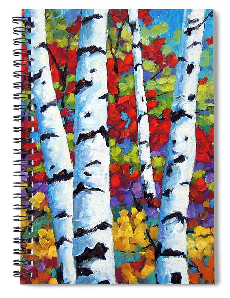 Canadian Landscape Created By Richard T Pranke Artiste Qubco Spiral Notebook featuring the painting Birches in abstract by Prankearts #1 by Richard T Pranke