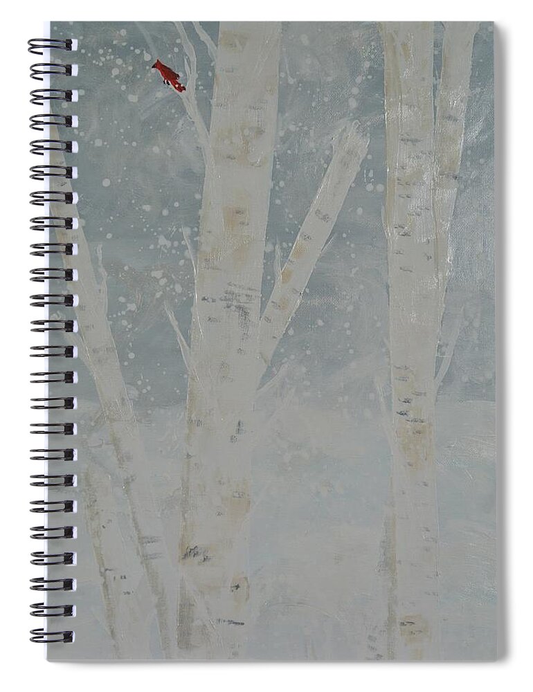 Birch Trees Spiral Notebook featuring the painting Birches in Winter by Lynne McQueen
