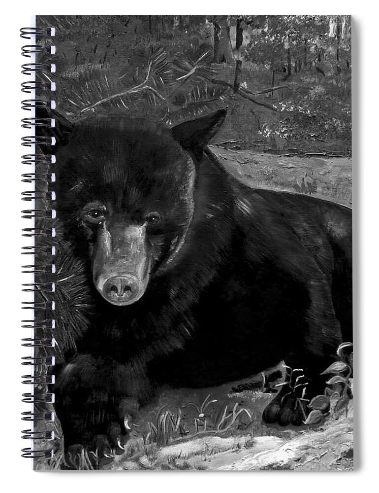 Black Bear Spiral Notebook featuring the painting Black Bear - Scruffy - Black and White #2 by Jan Dappen