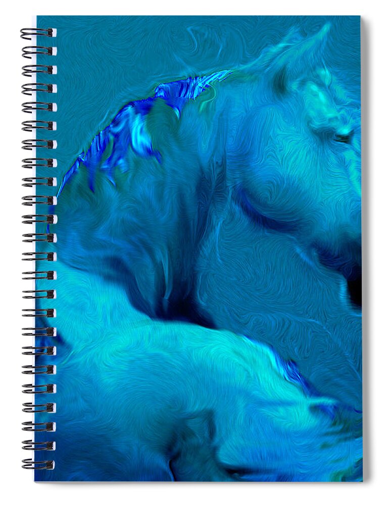 Horse Picture Spiral Notebook featuring the digital art Blue Horse by Judith Barath