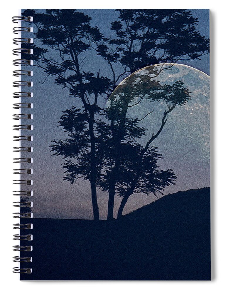 Moon Spiral Notebook featuring the photograph Moon with Trees by Jodie Marie Anne Richardson Traugott     aka jm-ART