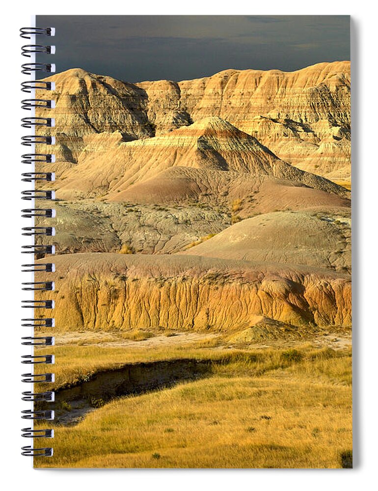 Feb0514 Spiral Notebook featuring the photograph Buttes And Prairie Badlands Np South #1 by Tim Fitzharris