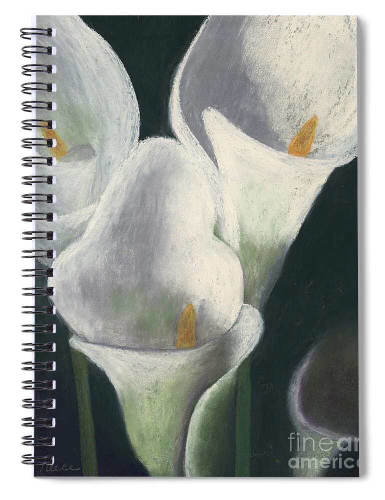 Calla Lilies Spiral Notebook featuring the pastel Calla Lilies Up Close by Ginny Neece