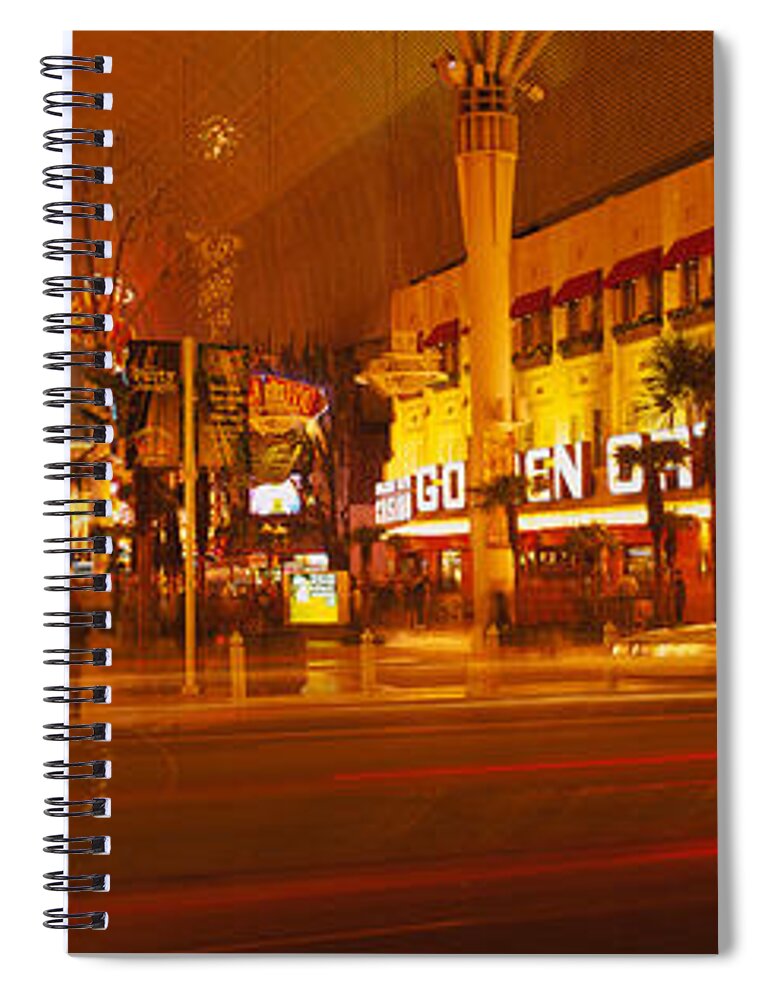 Photography Spiral Notebook featuring the photograph Casino Lit Up At Night, Fremont Street #1 by Panoramic Images