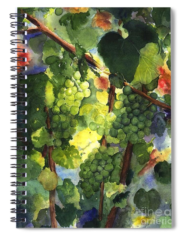Green Grapes Spiral Notebook featuring the painting Chardonnay au Soliel by Maria Hunt