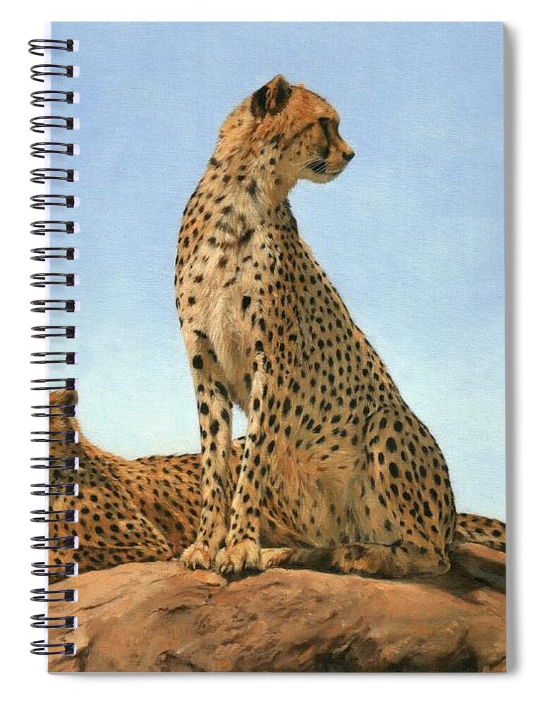 Cheetah Spiral Notebook featuring the painting Cheetahs #2 by David Stribbling