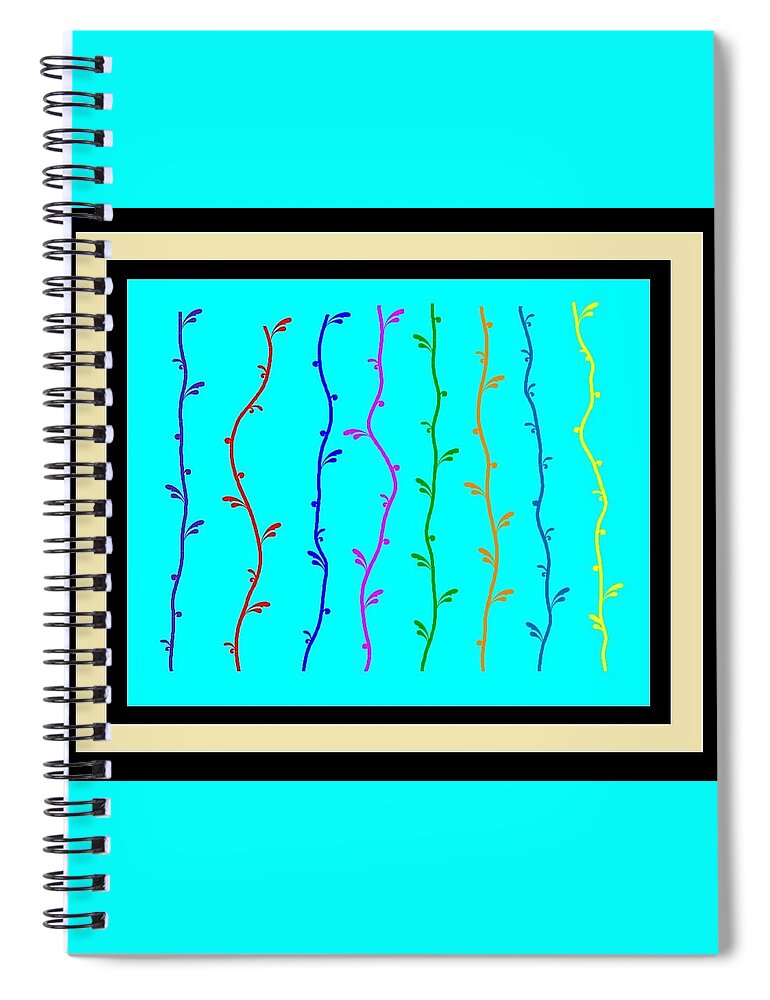 Color Spiral Notebook featuring the painting Colorful Art Deco Vines #1 by Bruce Nutting