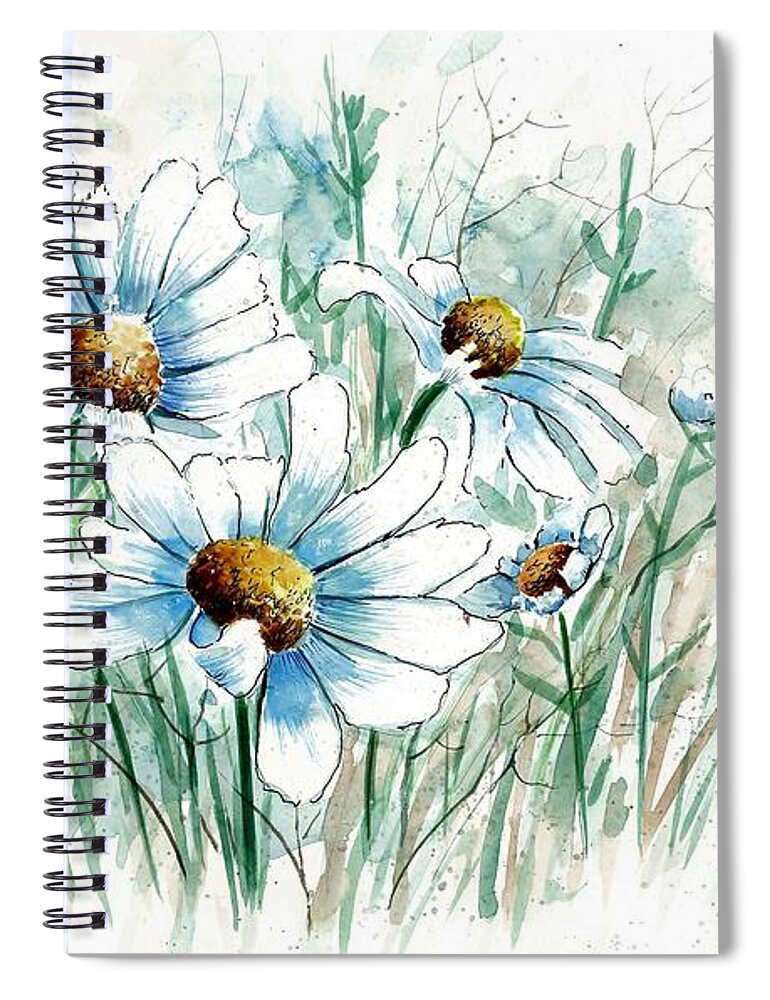 Daisy Spiral Notebook featuring the painting Daisy Patch #1 by Steven Schultz