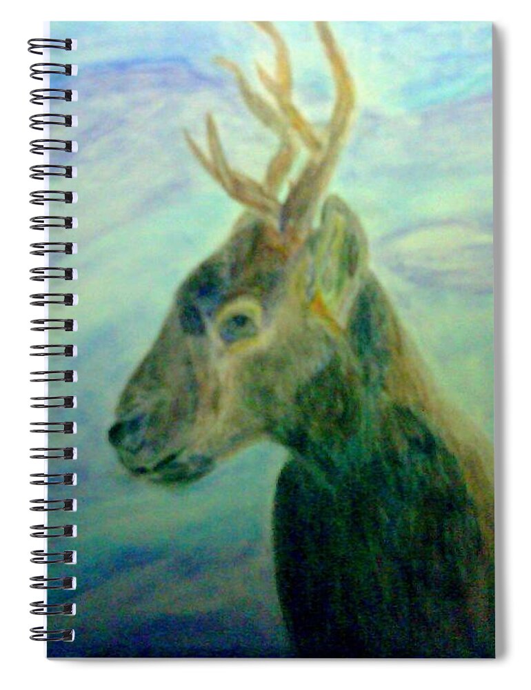 Deer Spiral Notebook featuring the mixed media Deer at Home by Suzanne Berthier
