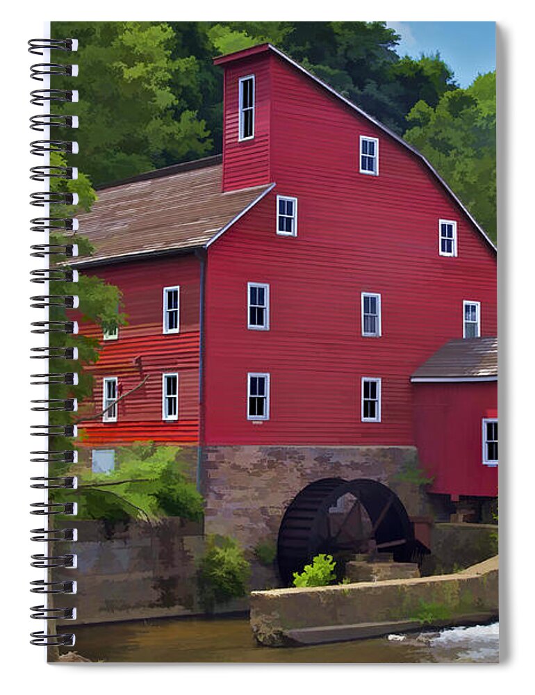 American Spiral Notebook featuring the photograph Faded Red Water Mill on the Dam of the Raritan River by David Letts