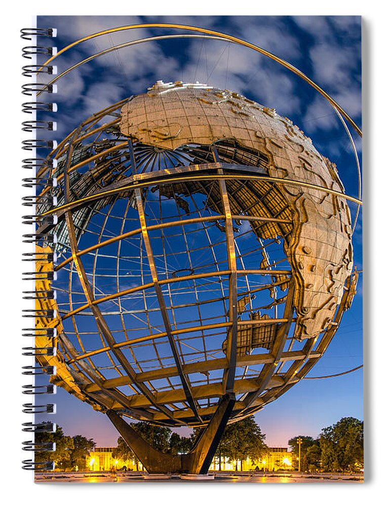 1964-1965 World's Fair Spiral Notebook featuring the photograph Fairgrounds Unisphere by Jerry Fornarotto