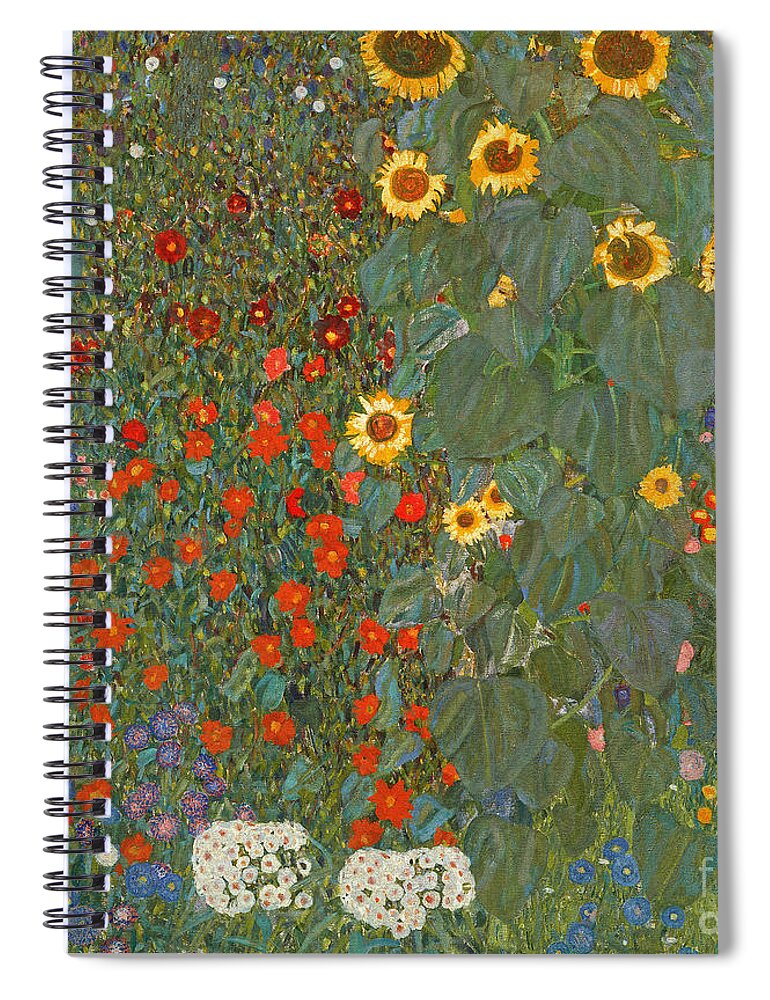 Klimt Spiral Notebook featuring the painting Farm Garden with Sunflowers by Gustav Klimt