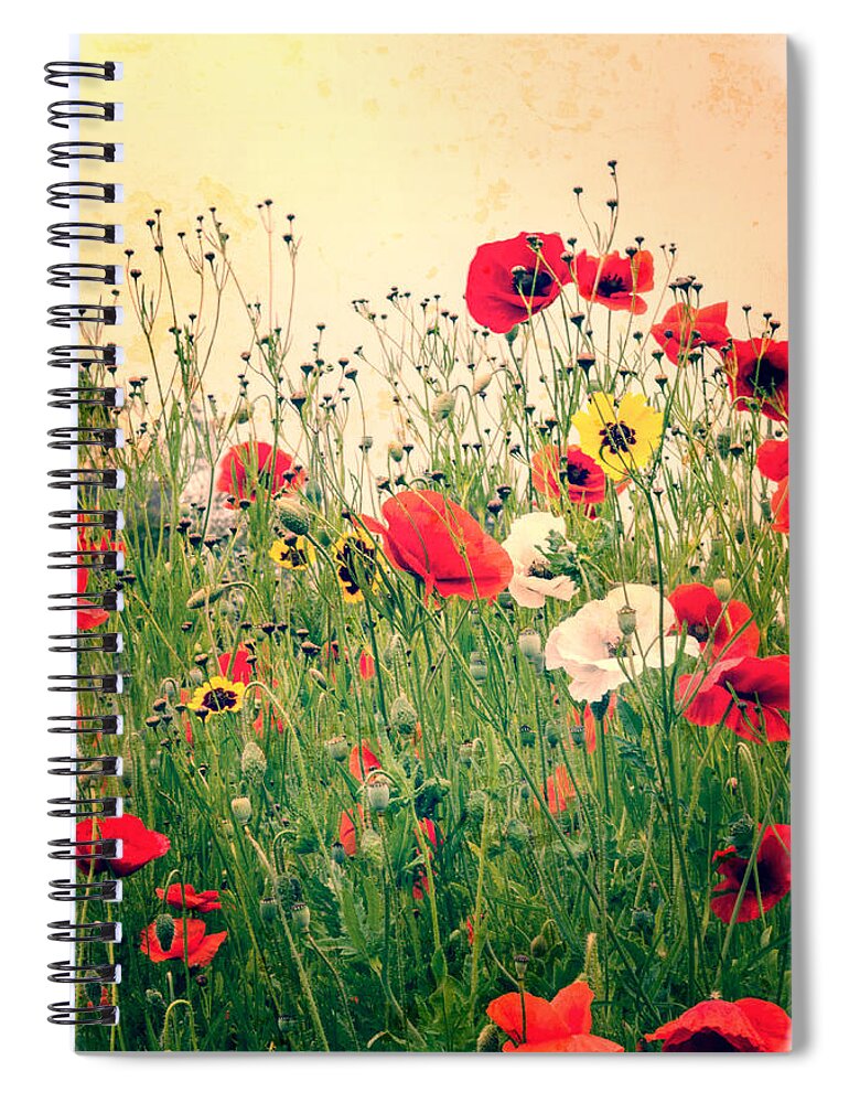 Flower Spiral Notebook featuring the photograph Field of Poppy's #2 by Spikey Mouse Photography