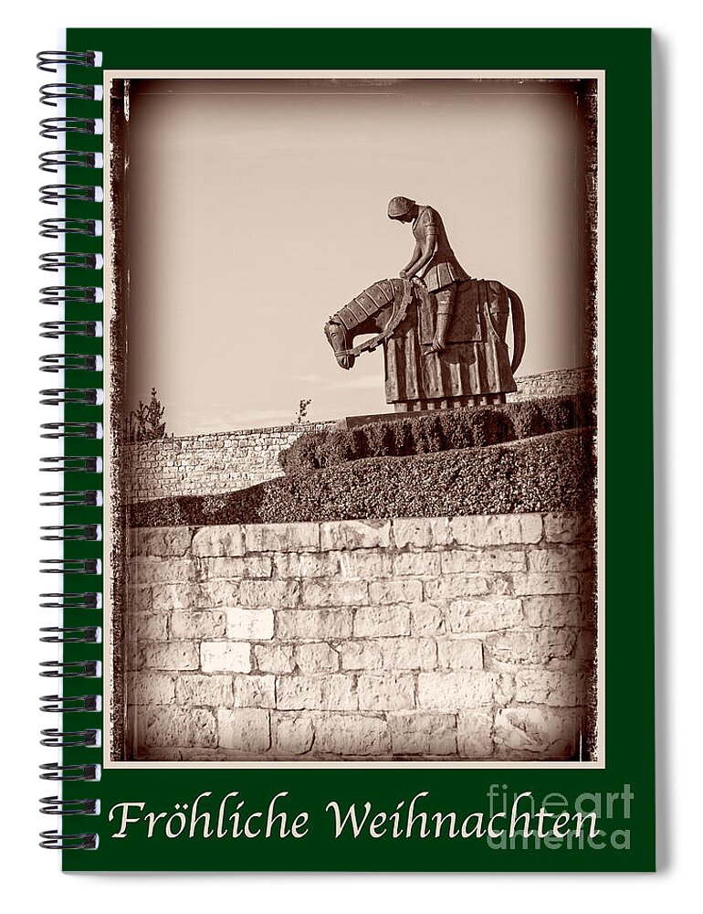 German Spiral Notebook featuring the photograph Frohliche Weihnachten with St Francis #2 by Prints of Italy