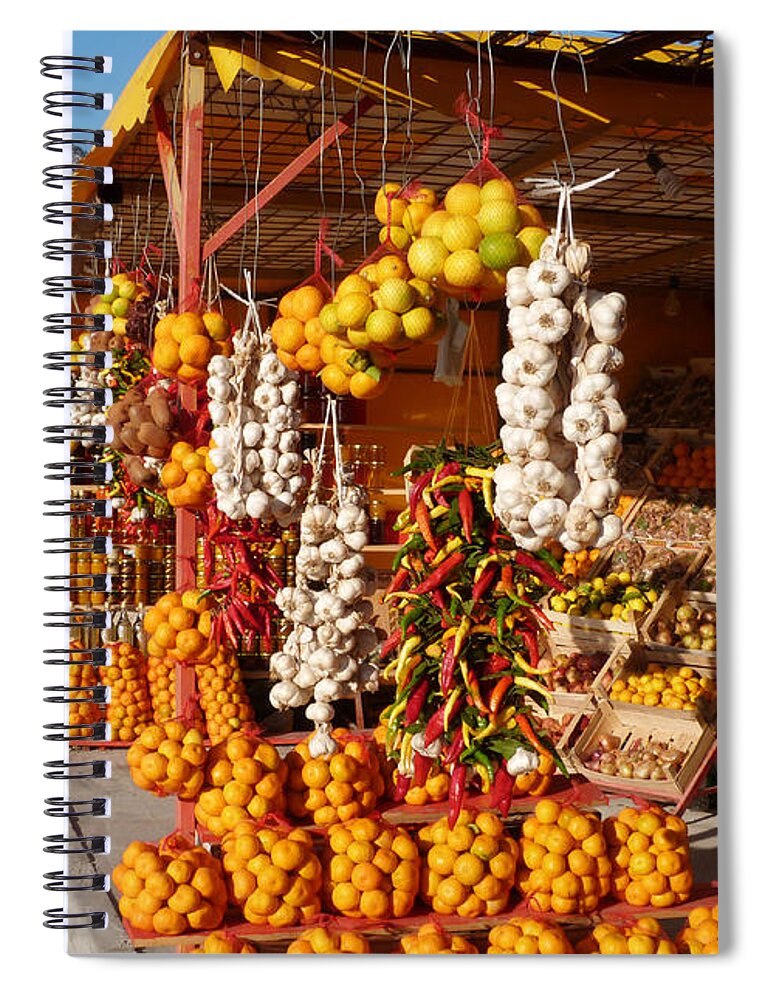 Fruit Spiral Notebook featuring the photograph Fruit and Vegtable Stalls - Opuzen - Croatia by Phil Banks