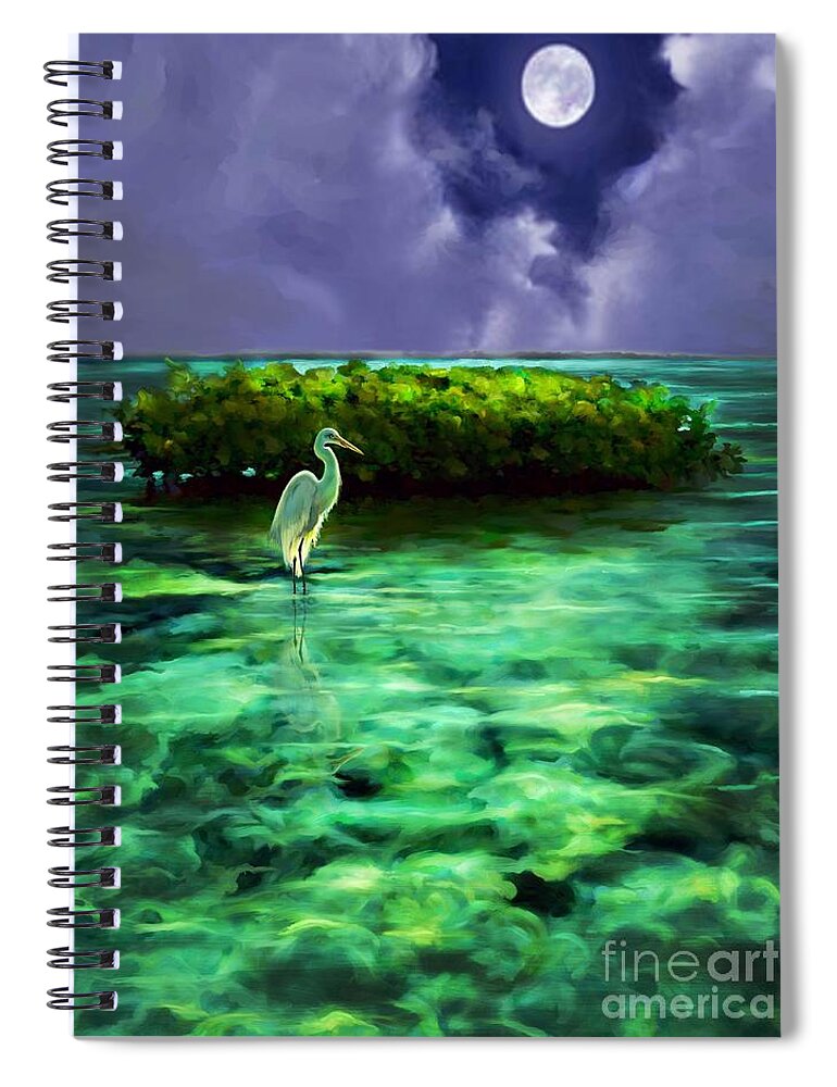 Moon Light Scene Spiral Notebook featuring the painting Full Moon Fishing #1 by David Van Hulst