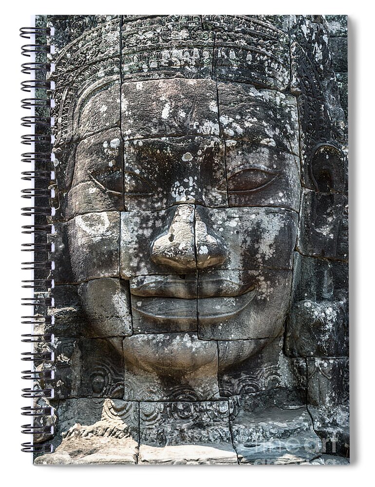 Buddha Spiral Notebook featuring the photograph Giant Buddha face inside Bayon temple - Angkor wat -Cambodia #1 by Matteo Colombo