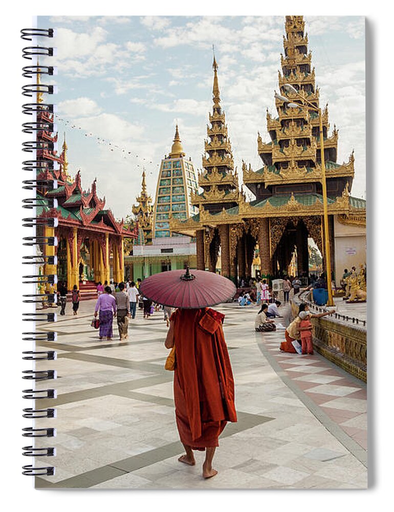 Pagoda Spiral Notebook featuring the photograph Great Golden Stupa, Shwedagon Paya #1 by Peter Adams