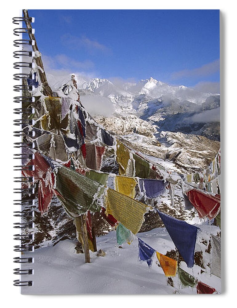 Feb0514 Spiral Notebook featuring the photograph Icy Prayer Flags Himalaya by Colin Monteath