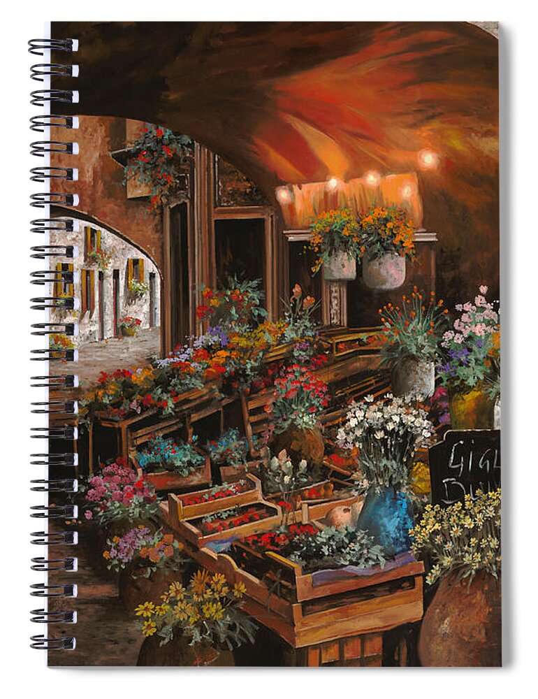 Flower Market Spiral Notebook featuring the painting Il Mercato Dei Fiori #1 by Guido Borelli