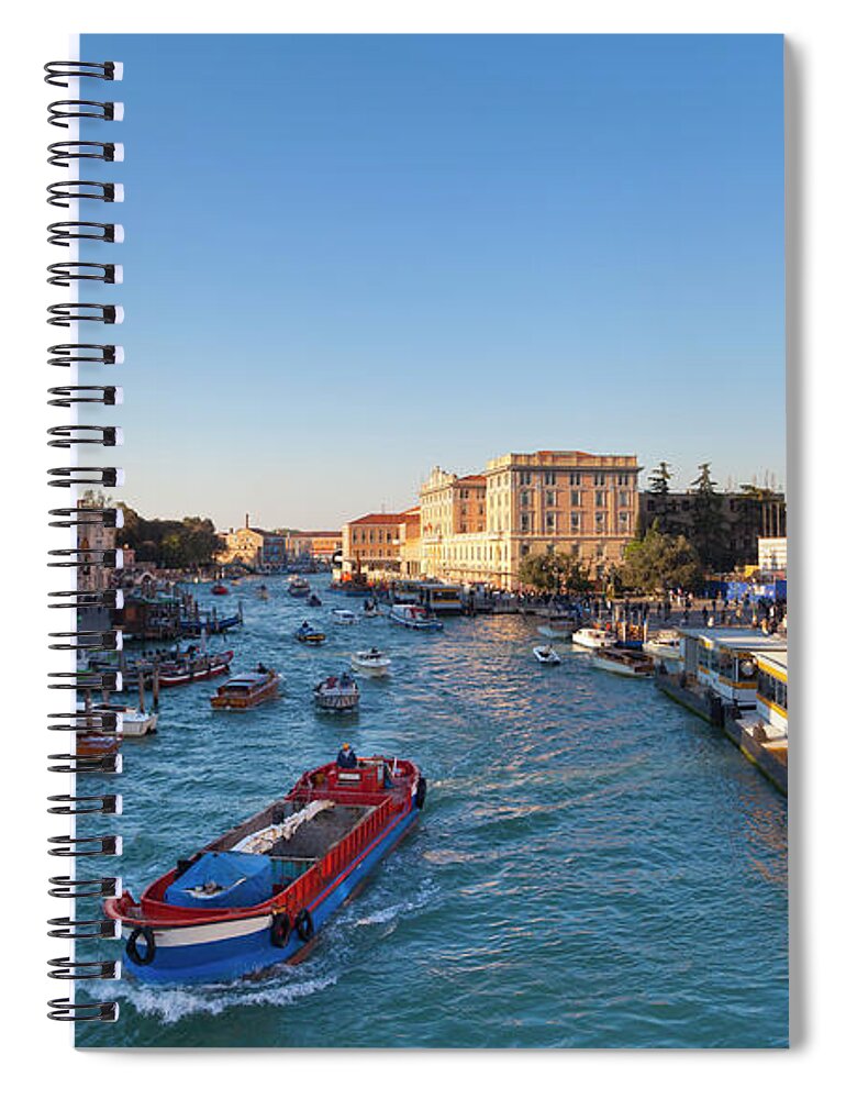 Dawn Spiral Notebook featuring the photograph Italy, Venice, Morning Traffic On Canal #1 by Westend61