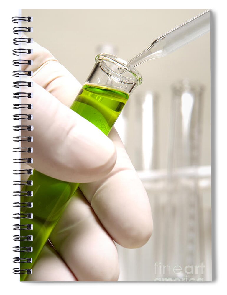 Test Spiral Notebook featuring the photograph Laboratory Test Tube in Science Research Lab #1 by Science Research Lab