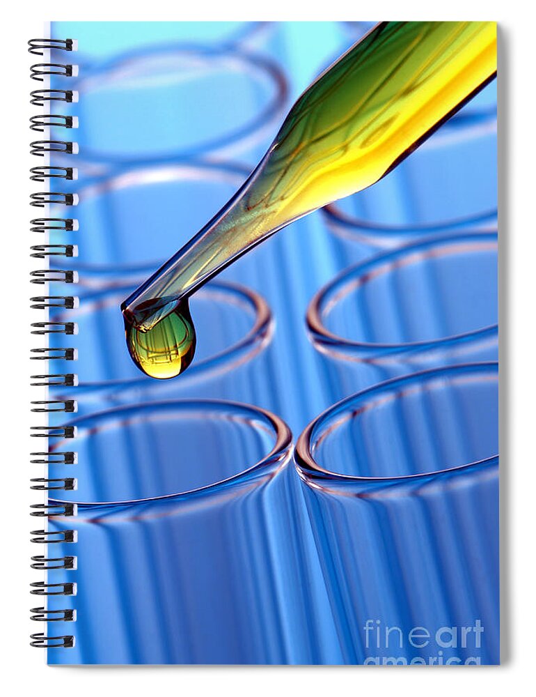 Blue Spiral Notebook featuring the photograph Laboratory Test Tubes in Science Research Lab #1 by Olivier Le Queinec