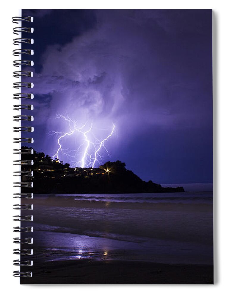 Lightning Spiral Notebook featuring the photograph Lightning over the Ocean by Bryant Coffey