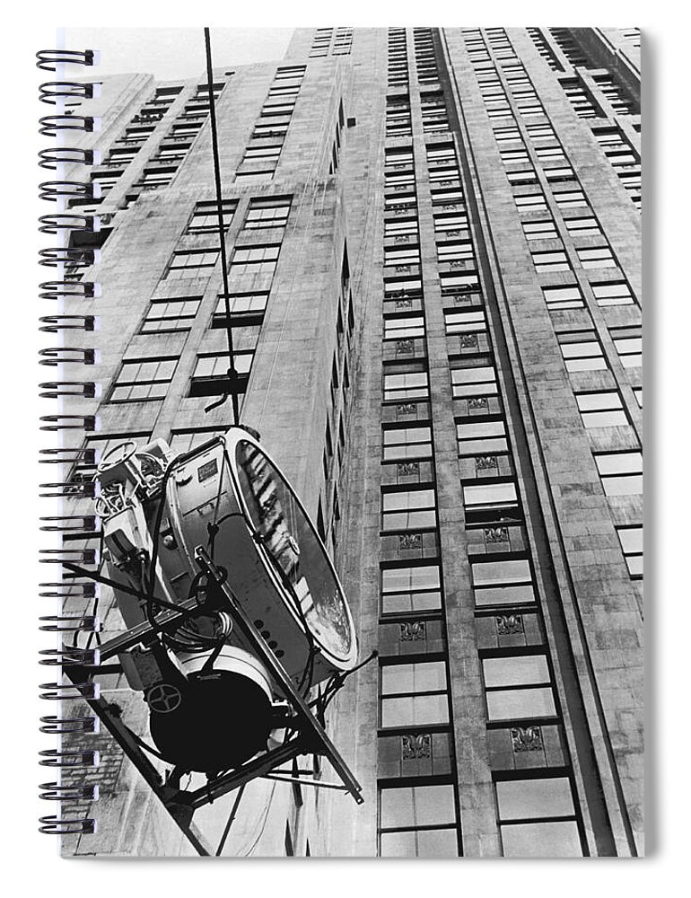 1930 Spiral Notebook featuring the photograph Lindbergh Beacon Hoisted Up #1 by Underwood Archives