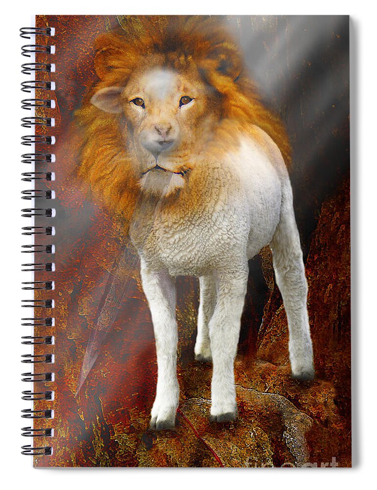 Prophetic Art Spiral Notebook featuring the painting Lion and Lamb of God by Constance Woods