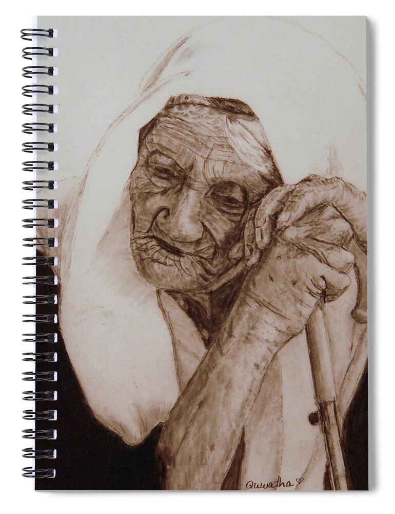 Old Woman Spiral Notebook featuring the drawing Loneliness by Quwatha Valentine