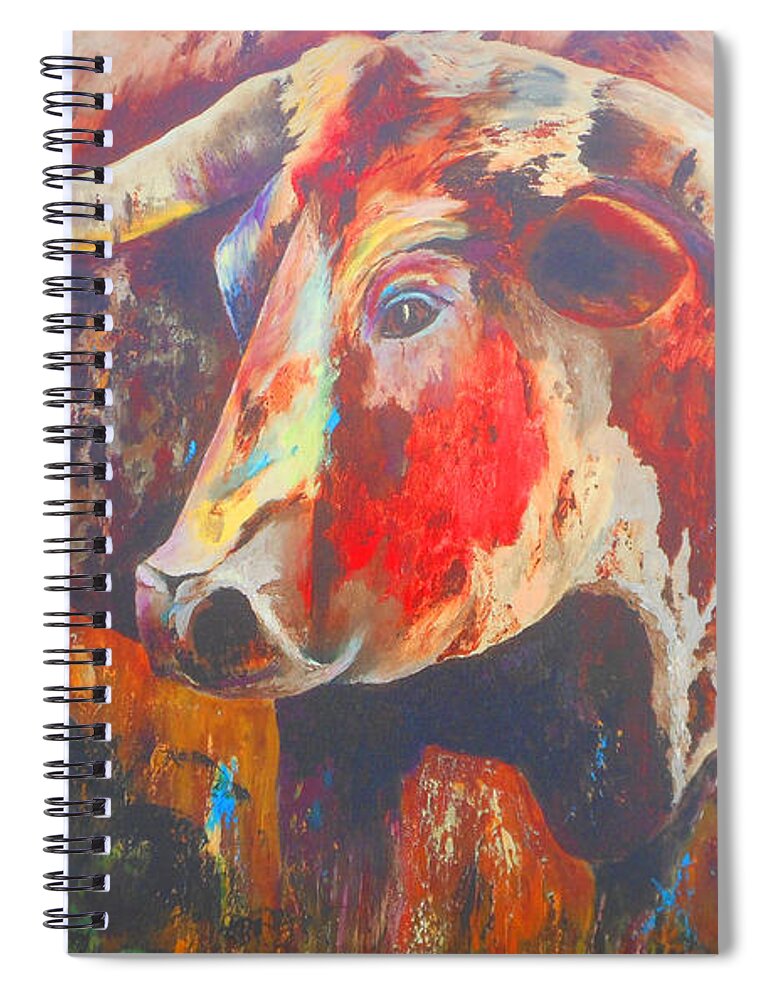 Paintings Spiral Notebook featuring the painting Longhorn Bull Business #1 by Karen Kennedy Chatham