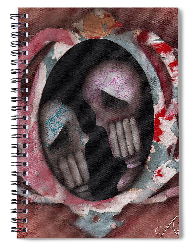 Day Of The Dead Spiral Notebook featuring the painting Lovers by Abril Andrade