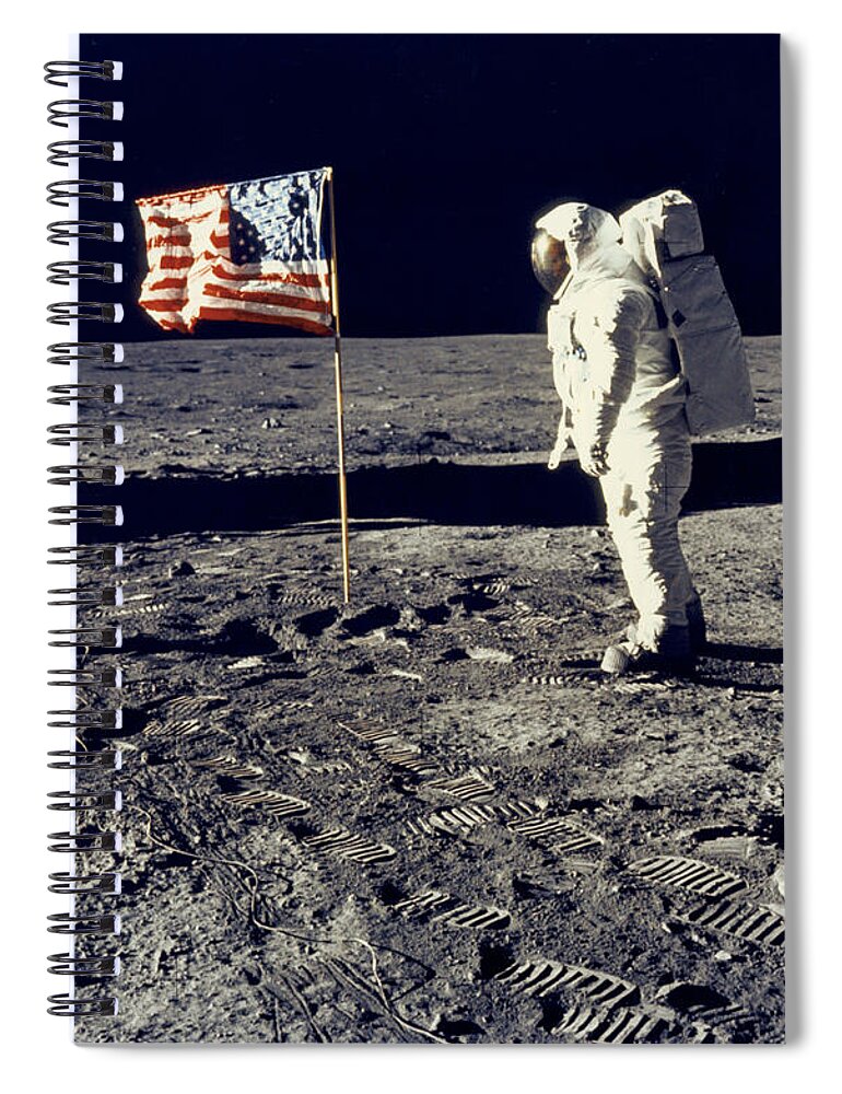 1960s Spiral Notebook featuring the photograph Man On The Moon by Underwood Archive Neil Armstrong