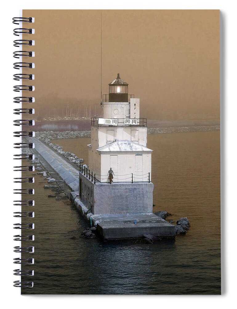 Lighthouse Spiral Notebook featuring the photograph Manitowoc Breakwater Light by David T Wilkinson