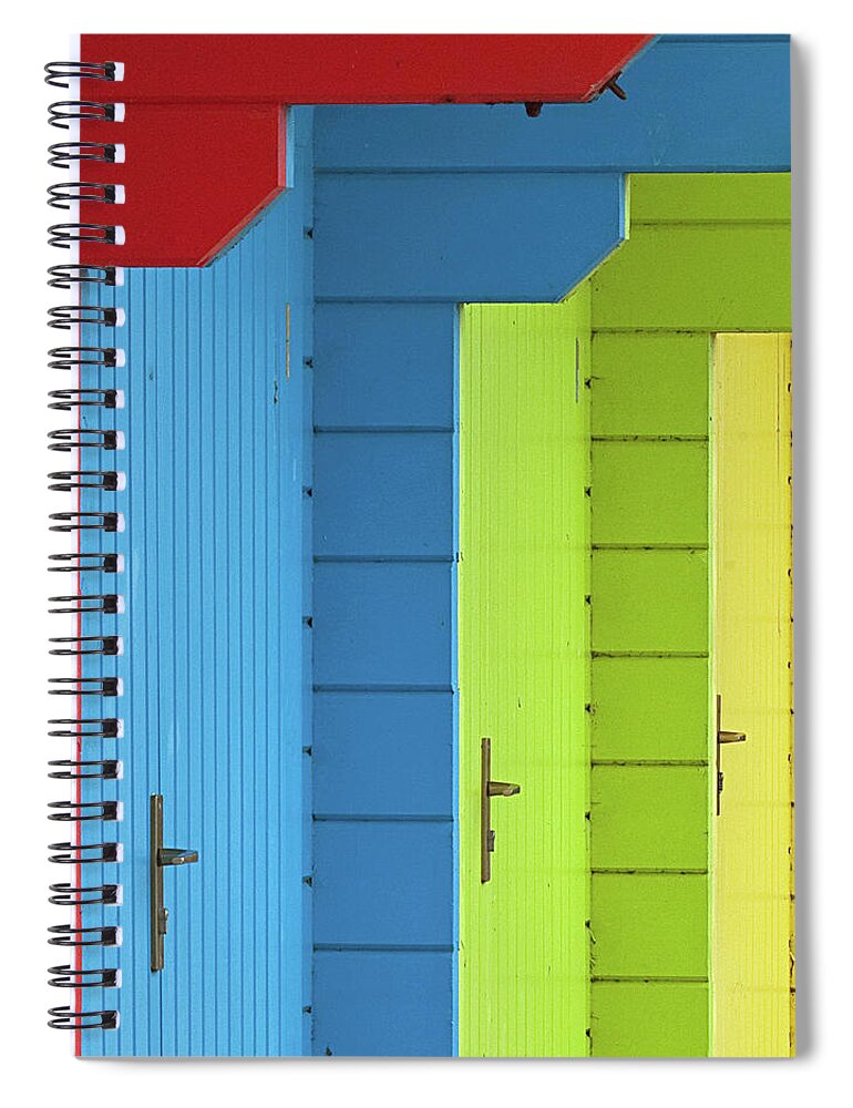 Beach Hut Spiral Notebook featuring the photograph Multi-coloured Beach Huts #1 by Kim Haddon Photography
