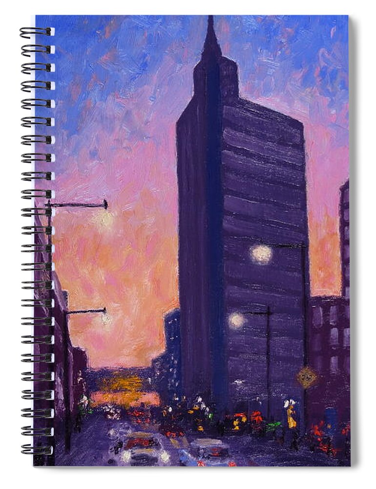 Oil Painting Spiral Notebook featuring the painting Night Street by J Loren Reedy