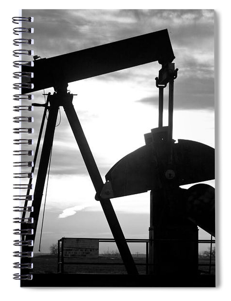 Oil Spiral Notebook featuring the photograph Oil Well Pump Jack Black and White #1 by James BO Insogna