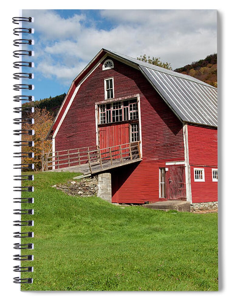 Autumn Spiral Notebook featuring the photograph Red Barn With Blue Sky Along Route 100 #1 by Jenna Szerlag