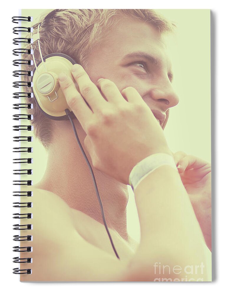 Music Spiral Notebook featuring the photograph Retro summer DJ at music festival #1 by Jorgo Photography