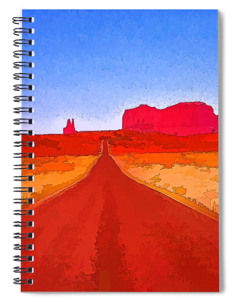Landscape Spiral Notebook featuring the photograph Road to Monument Valley 5 - Route 163 Photopainting by Allen Beatty