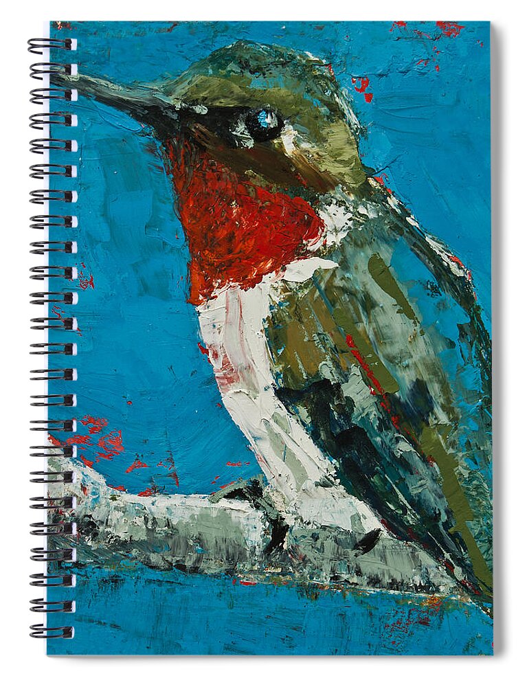 Hummingbird Spiral Notebook featuring the painting Ruby-Throated Hummingbird #1 by Jani Freimann