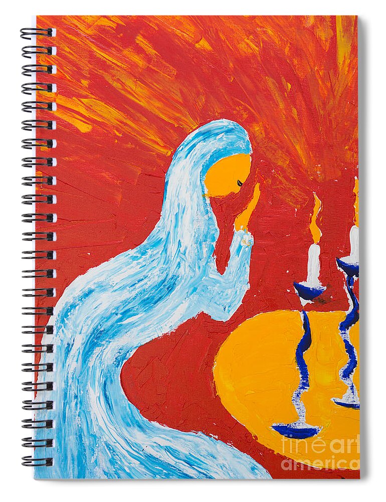 Jewish Art Spiral Notebook featuring the painting Sabbath Prayer by Walt Brodis