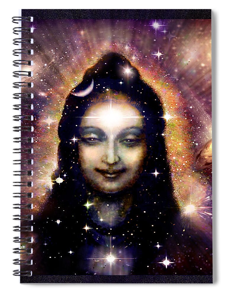 Shiva Spiral Notebook featuring the mixed media Shiva in blue Space by Ananda Vdovic