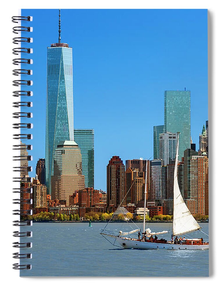 Lower Manhattan Spiral Notebook featuring the photograph Skyline Of New York With One World #1 by Sylvain Sonnet